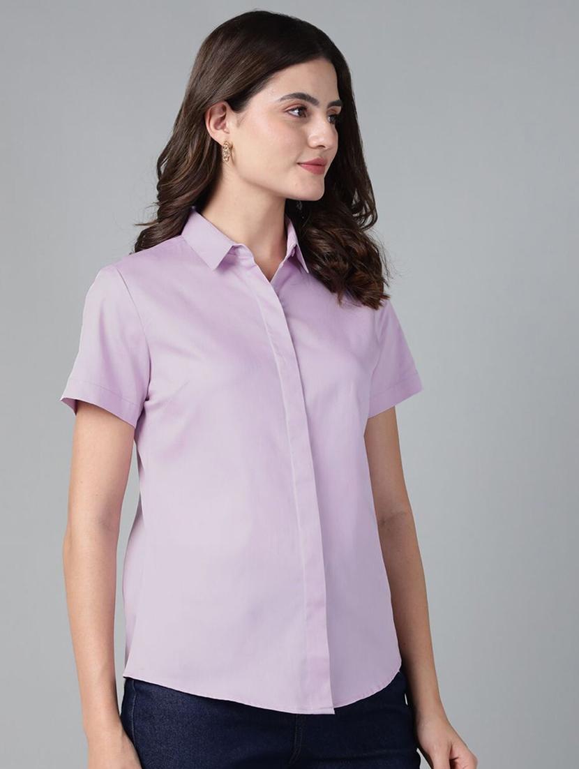 women solid collared short sleeve shirt - 22038513 - Standard Image - 1