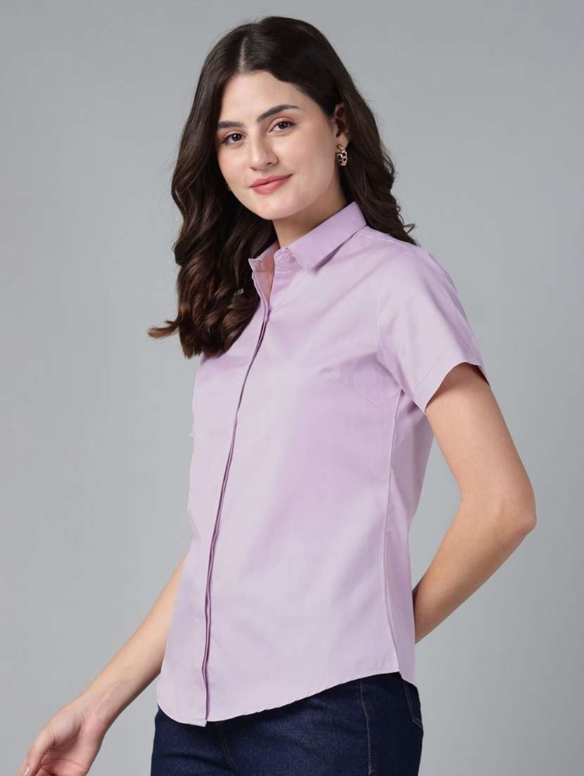 women solid collared short sleeve shirt - 22038514 -  Standard Image - 1