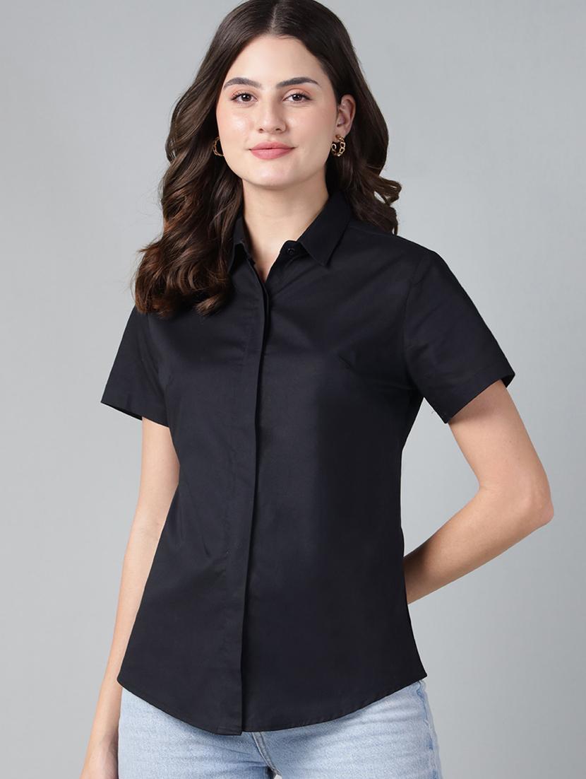 women solid collared short sleeve shirt - 22038515 -  Zoom Image - 0