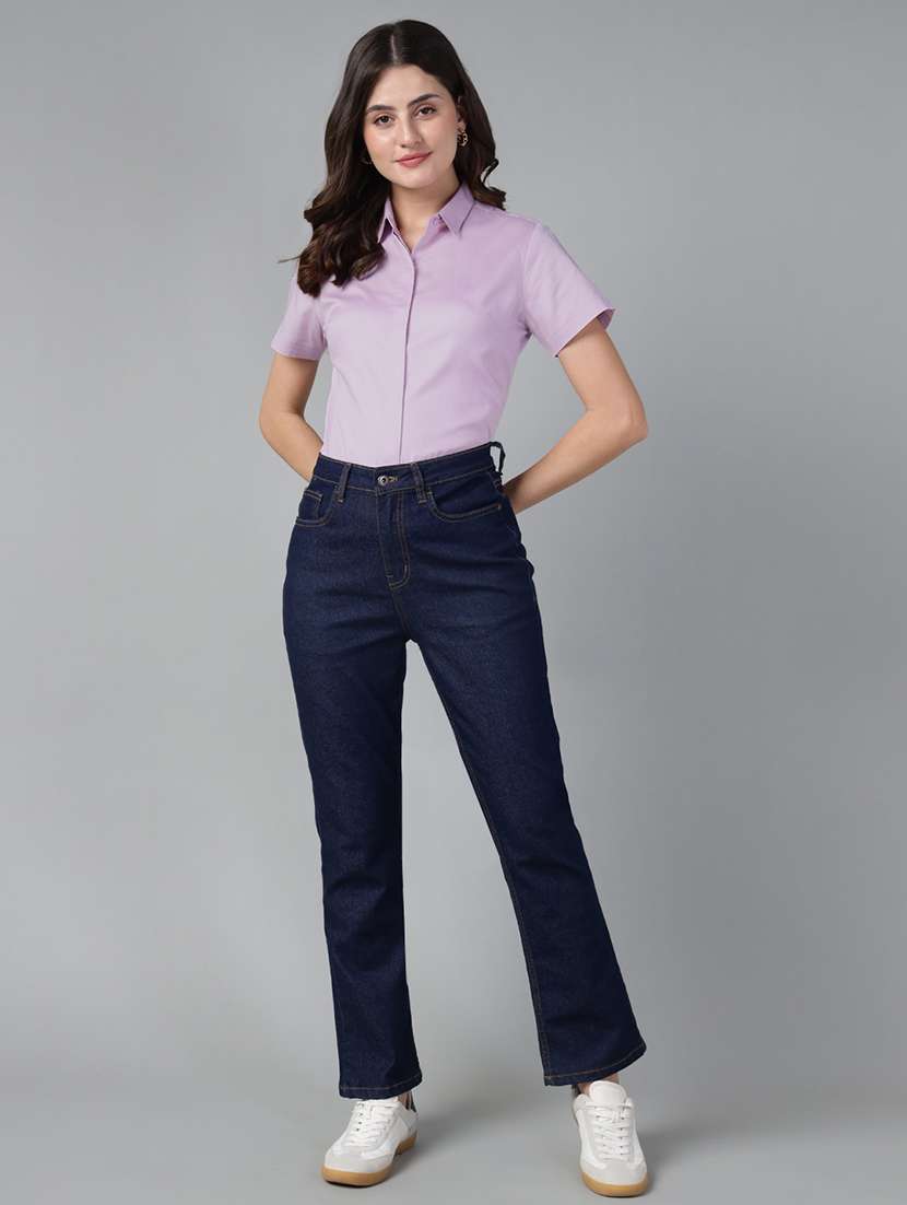 women solid collared short sleeve shirt - 22038517 -  Standard Image - 4