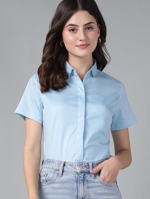 women solid collared long sleeve shirt - 22038518 - Standard Image - 0