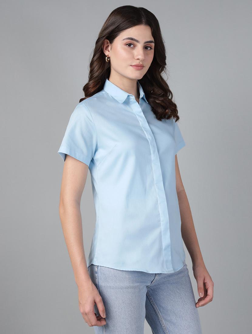 women solid collared long sleeve shirt - 22038518 -  Standard Image - 1