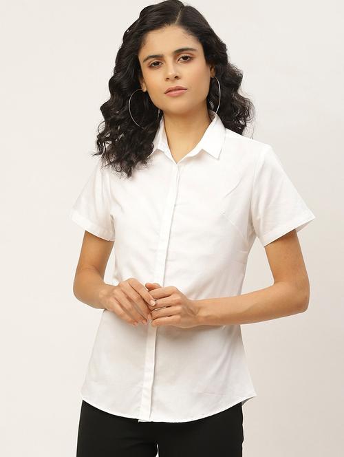 women solid collared short sleeve shirt - 22038520 -  Standard Image - 0