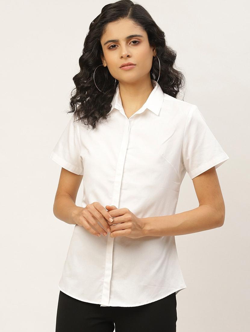 women solid collared short sleeve shirt - 22038520 -  Zoom Image - 0