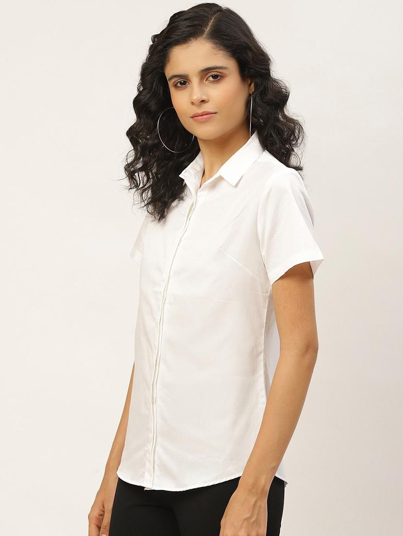 women solid collared short sleeve shirt - 22038520 -  Standard Image - 1
