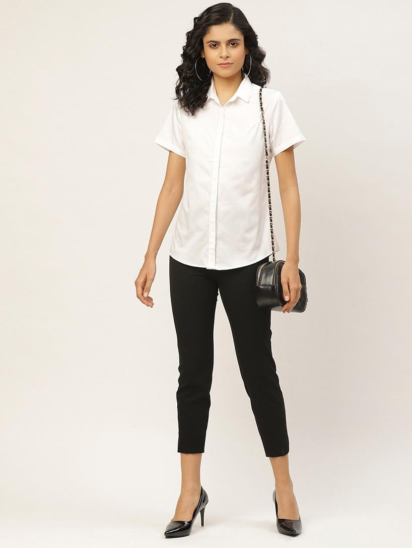 women solid collared short sleeve shirt - 22038520 - Standard Image - 4