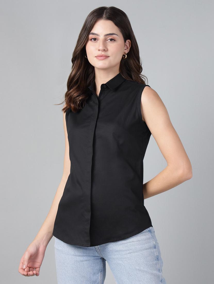 women solid collared sleeveless shirt - 22038521 - Zoom Image - 0