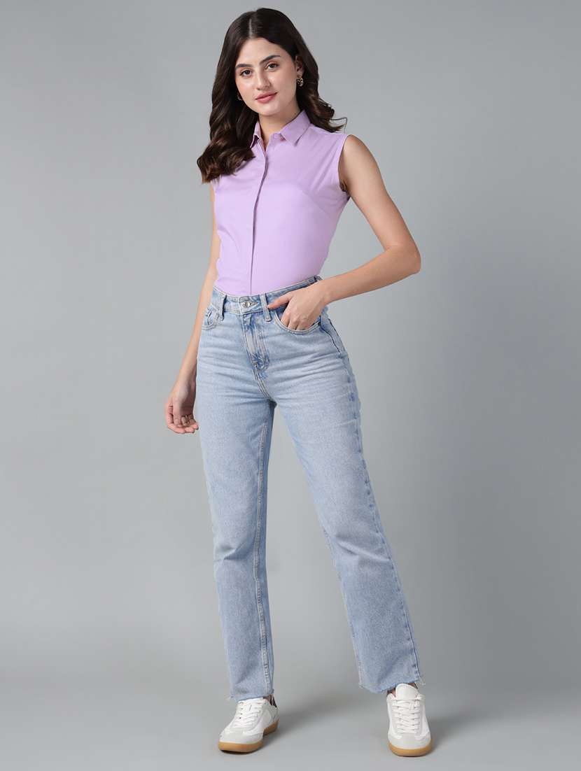 women solid collared sleeveless shirt - 22038525 - Standard Image - 4