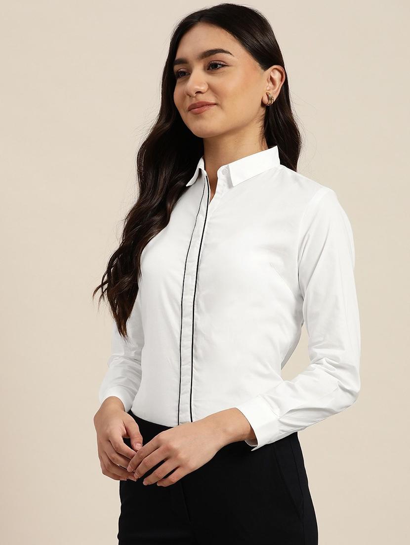 women solid collared long sleeve shirt - 22038528 - Standard Image - 1