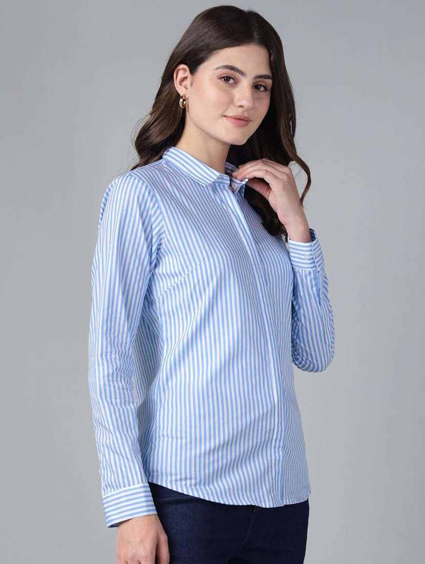 women striped collared long sleeve shirt - 22038529 -  Standard Image - 1