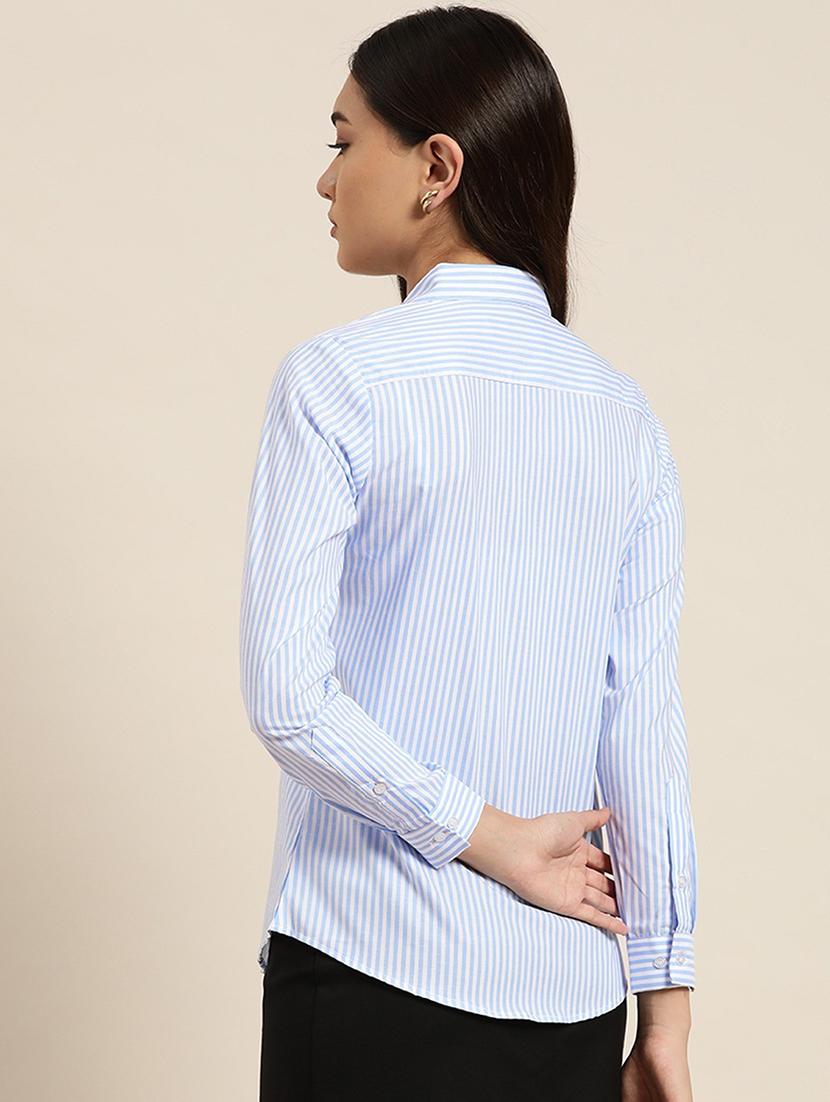 women striped collared long sleeve shirt - 22038530 -  Standard Image - 1