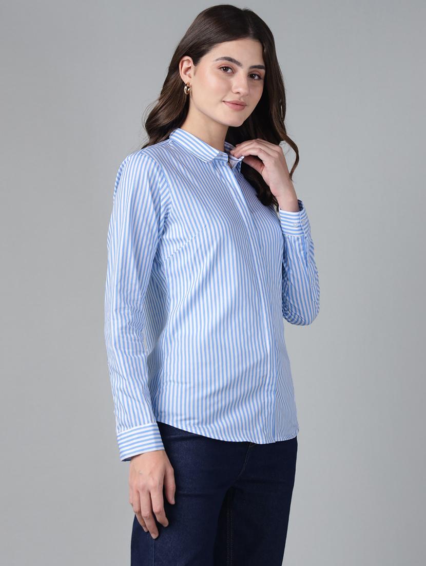 women striped collared long sleeve shirt - 22038531 -  Standard Image - 1