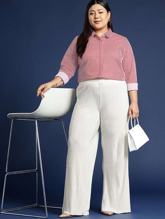 women plus size striped collared long sleeve shirt - 22038535 -  Standard Image - 4