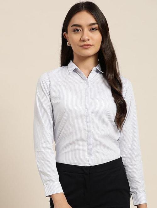 women striped collared long sleeve shirt - 22038536 -  Standard Image - 0