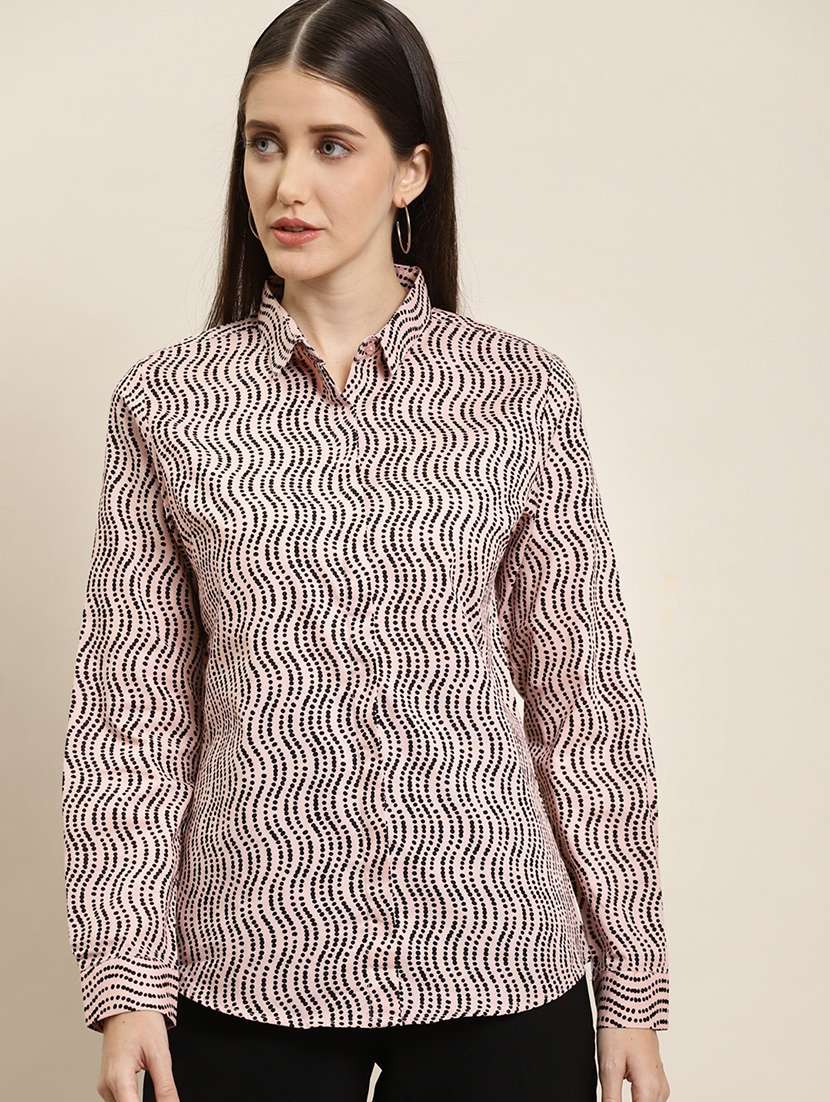 women printed collared long sleeve shirt