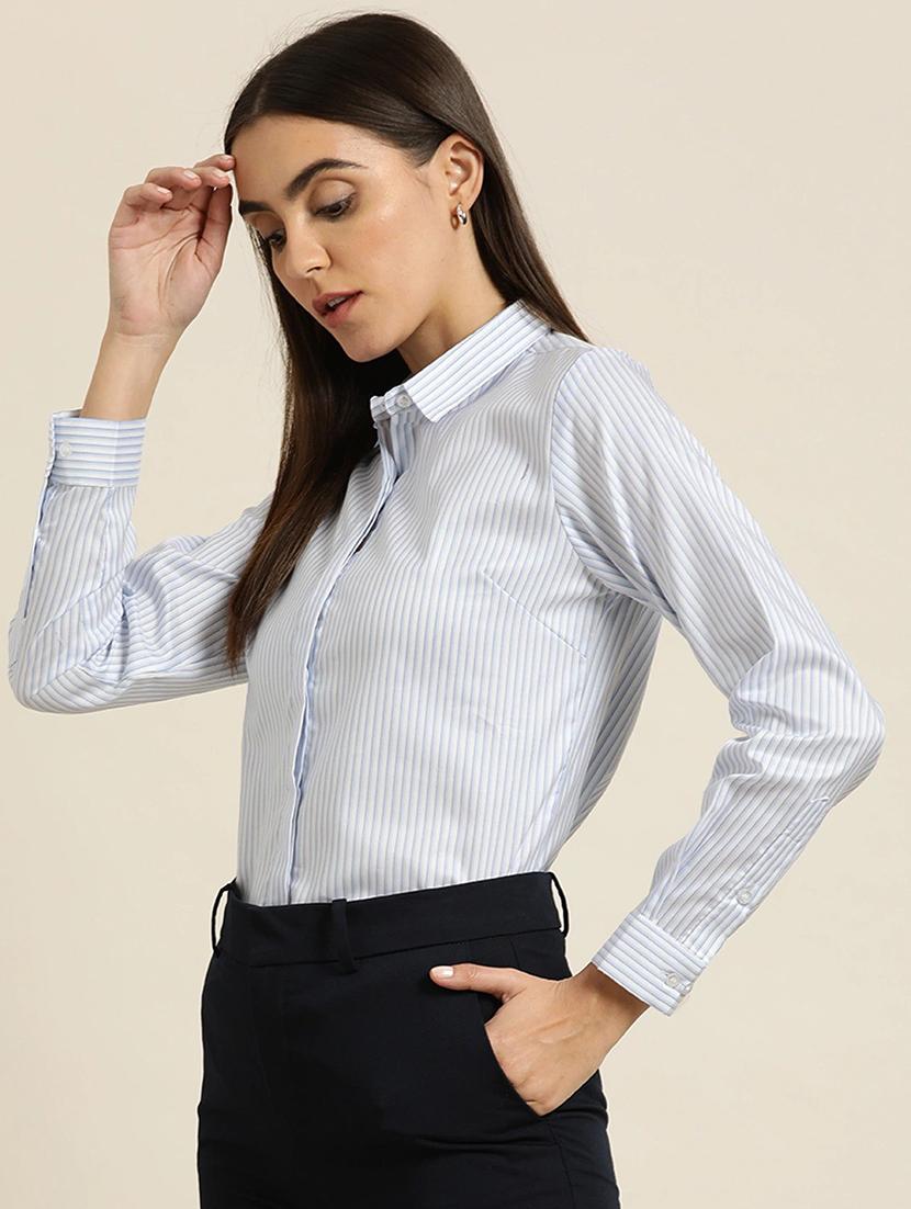 women striped collared long sleeve shirt - 22038544 -  Standard Image - 1
