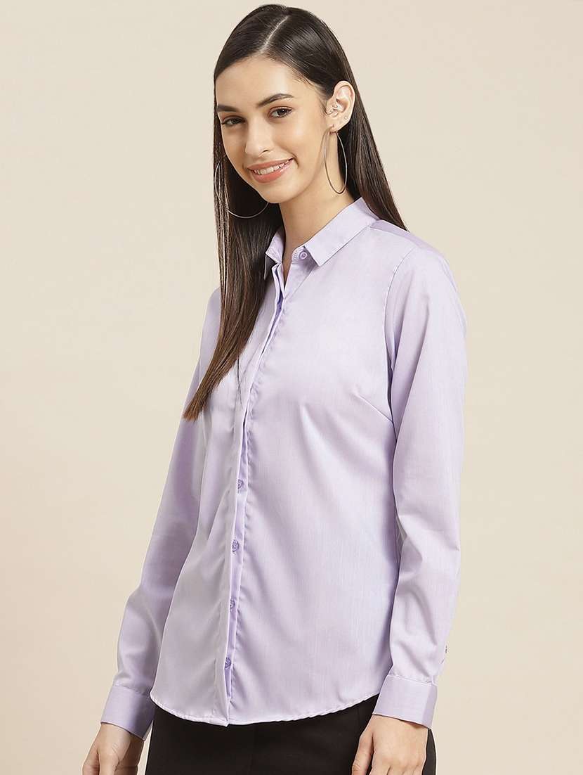 women solid collared long sleeve shirt - 22038546 -  Standard Image - 1