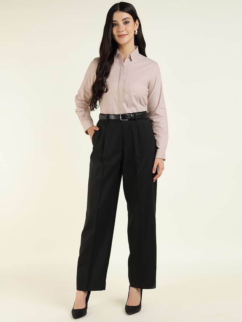 women striped collared long sleeve shirt - 22038549 -  Standard Image - 4