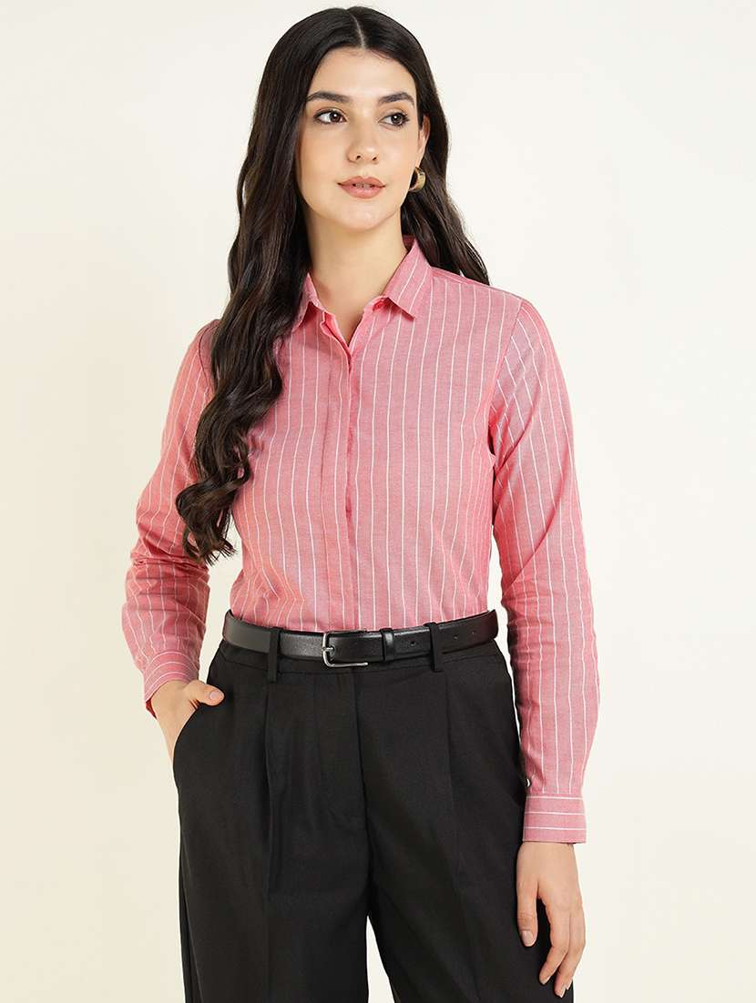 women striped collared long sleeve shirt - 22038550 -  Standard Image - 1