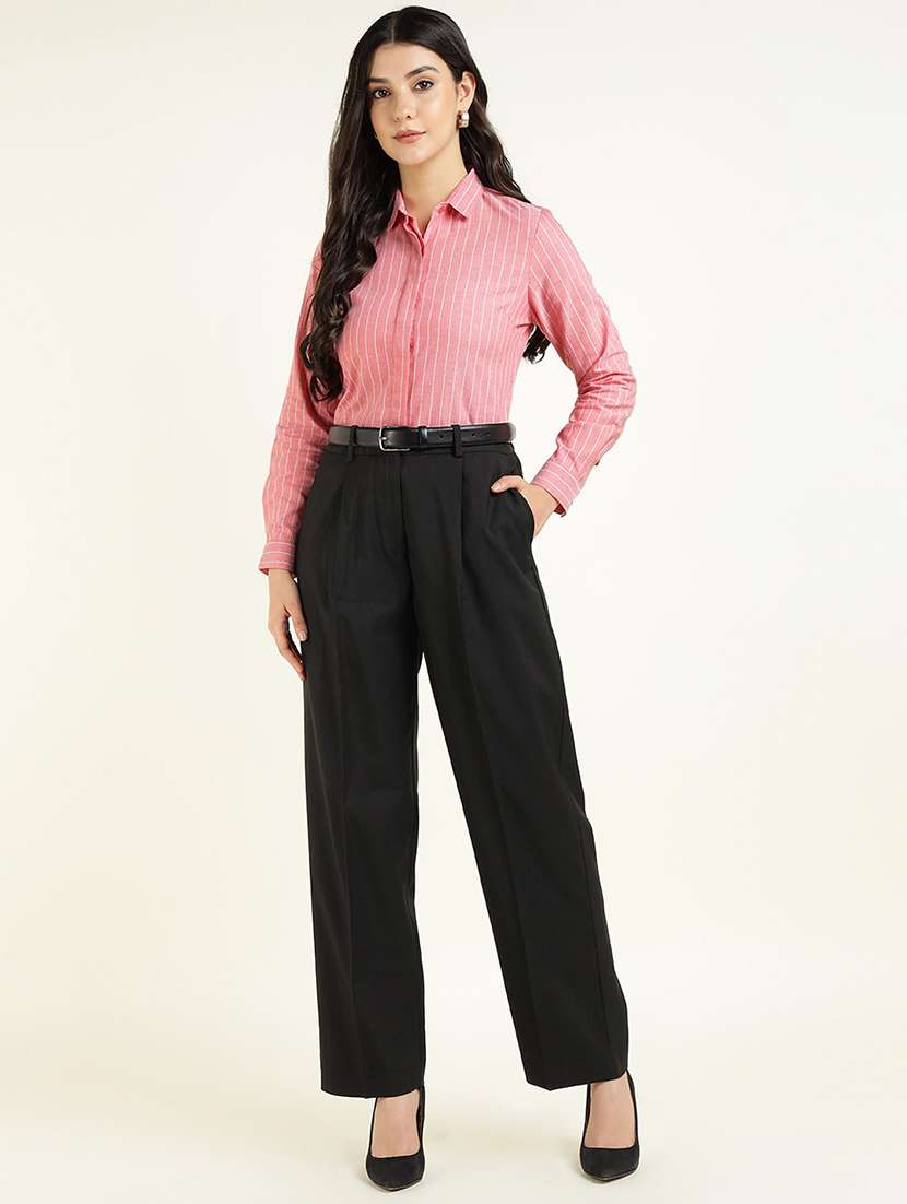 women striped collared long sleeve shirt - 22038550 -  Standard Image - 4