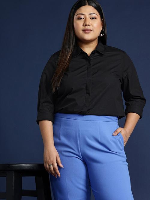 women plus size solid collared long sleeve shirt - 22038552 - Standard Image - 0