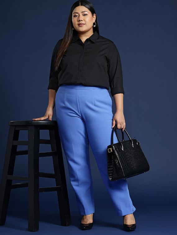 women plus size solid collared long sleeve shirt - 22038552 - Standard Image - 4