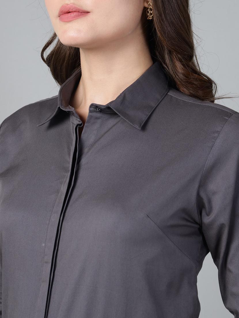 women solid collared long sleeve shirt - 22038555 - Standard Image - 4