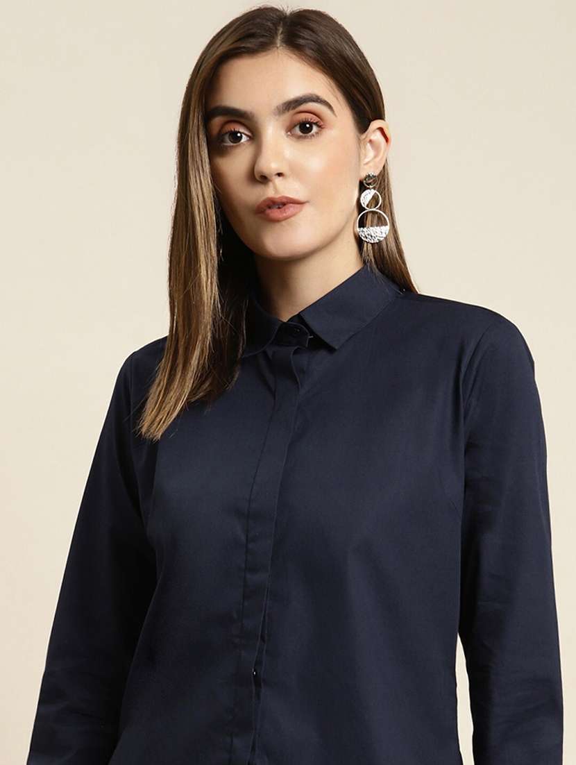 navy blue cotton regular shirt - 22038558 -  Standard Image - 1
