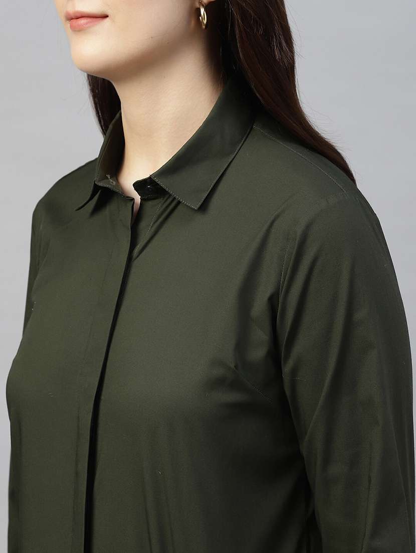 women solid collared long sleeve shirt - 22038560 -  Standard Image - 4