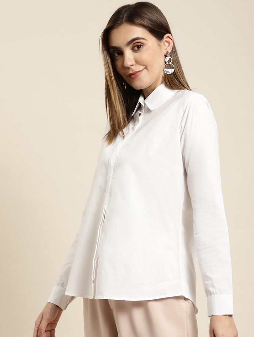women solid collared long sleeve shirt - 22038562 - Zoom Image - 0