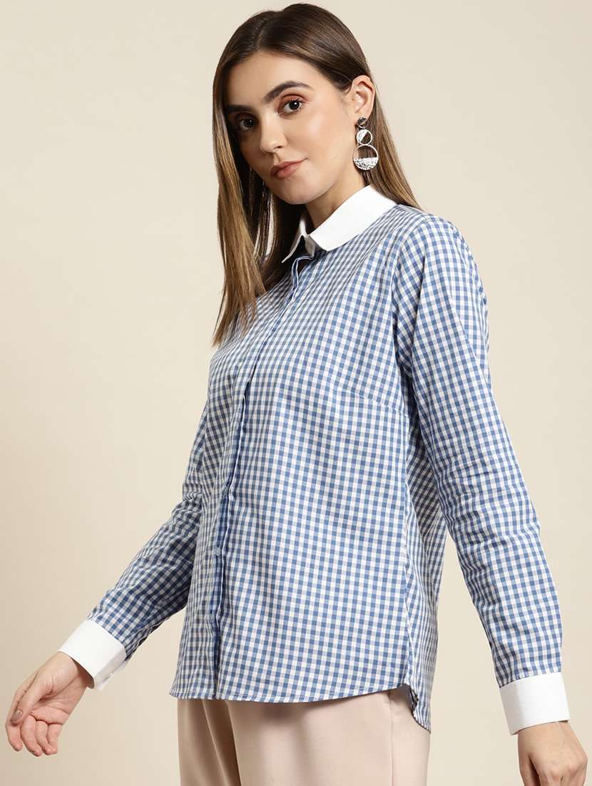 women checkered collared long sleeve regular fit shirt - 22038581 -  Standard Image - 1