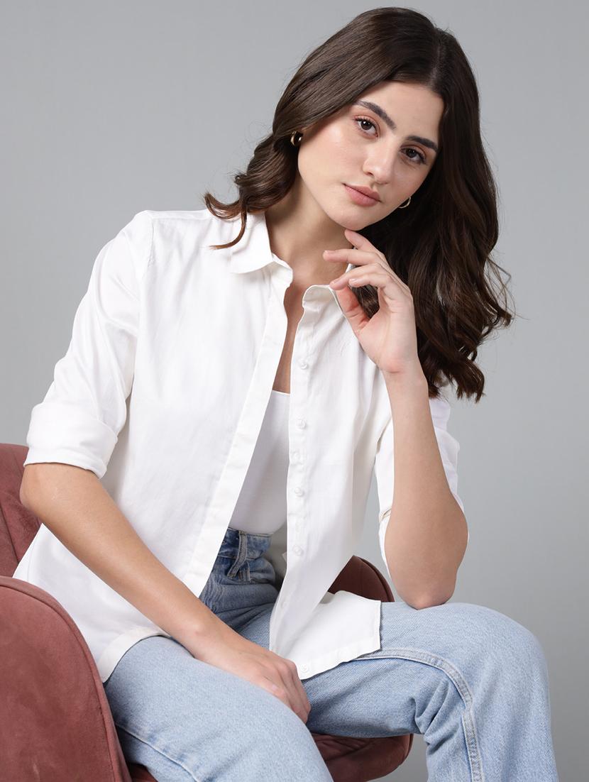 women solid collared long sleeve shirt - 22038583 - Zoom Image - 0