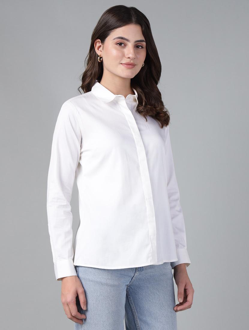 women solid collared long sleeve shirt - 22038583 - Standard Image - 1