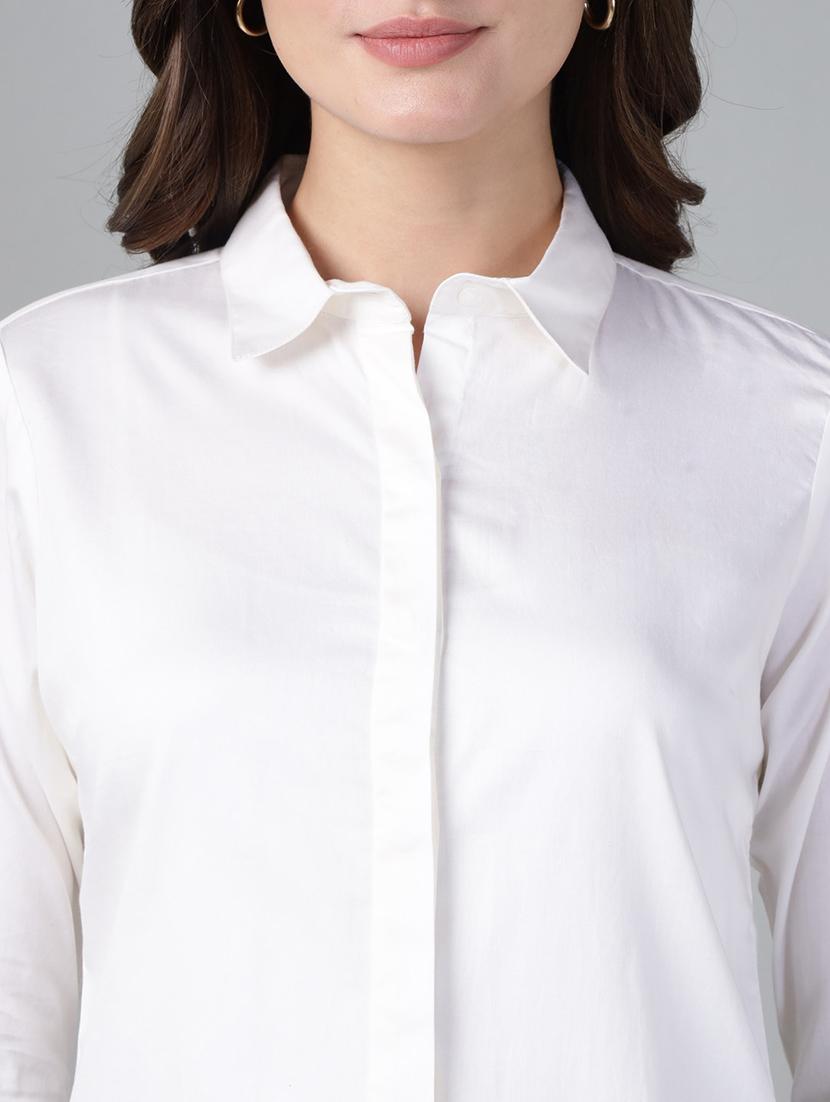 women solid collared long sleeve shirt - 22038583 - Standard Image - 4