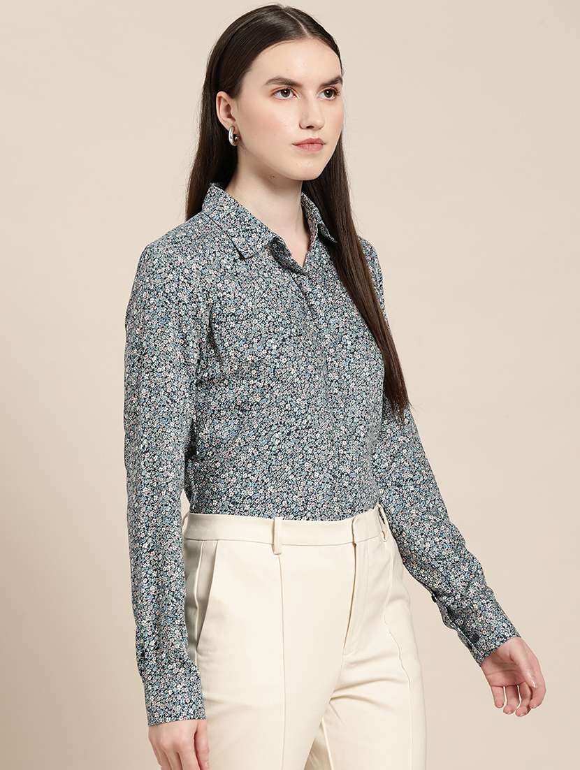 women printed collared long sleeves shirt - 22038585 - Standard Image - 1
