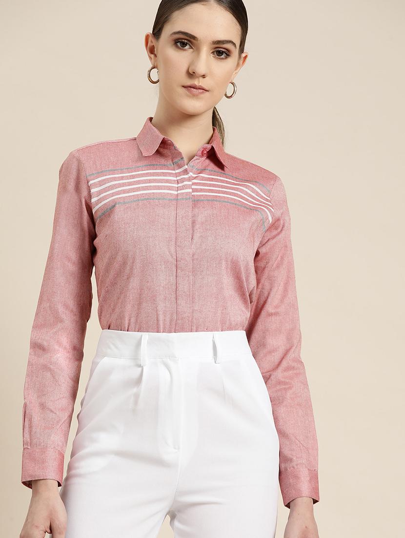 women striped collared long sleeve shirt - 22038588 - Zoom Image - 0