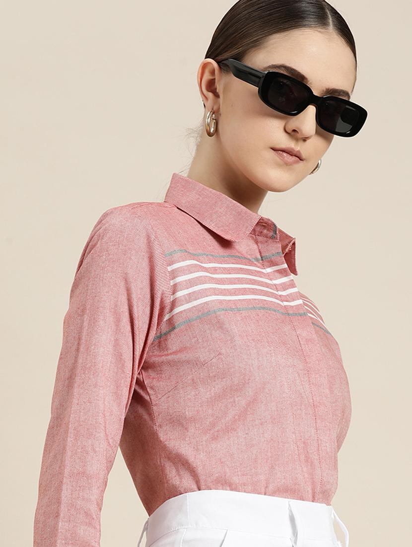 women striped collared long sleeve shirt - 22038588 - Standard Image - 1