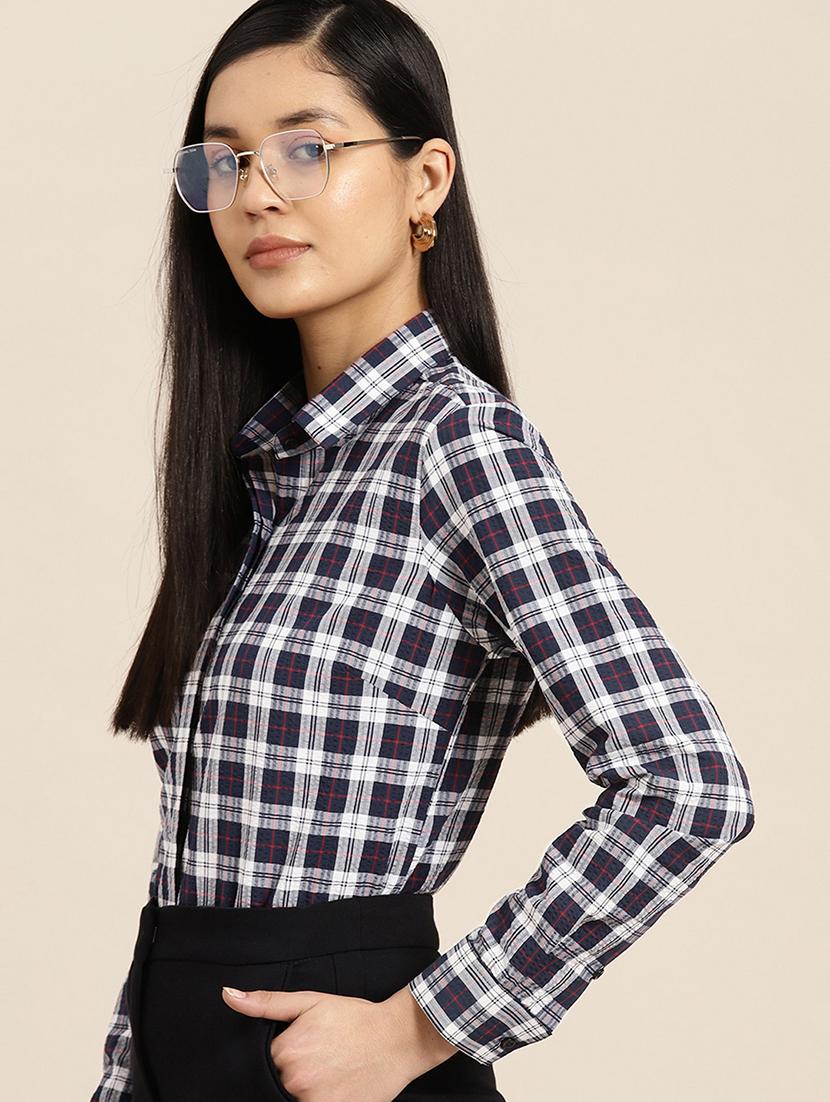 women checkered collared long sleeves regular shirt - 22038590 -  Standard Image - 1