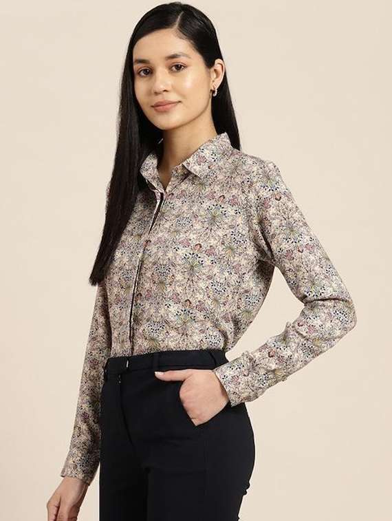 women printed collared long sleeves regular shirt - 22038591 - Standard Image - 1