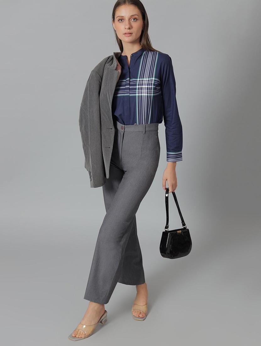women striped mandarin collared long sleeve shirt - 22038592 - Standard Image - 4