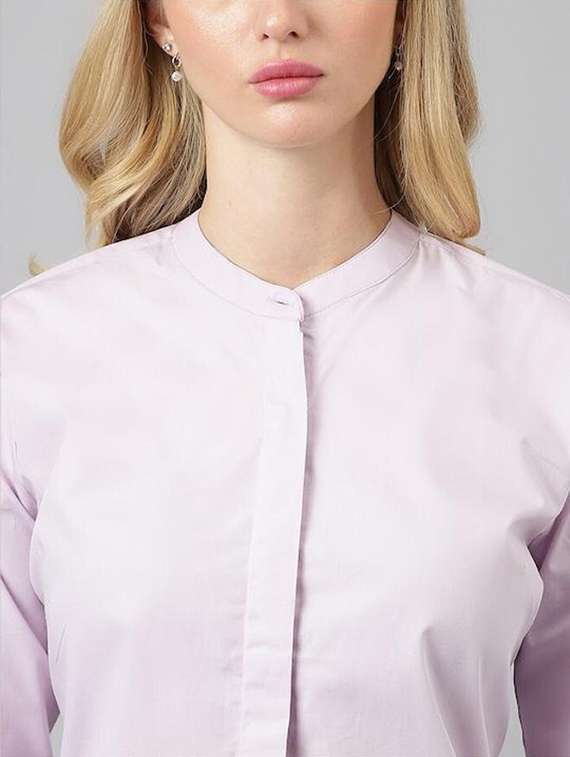 women solid mandarin collared long sleeve shirt - 22038594 -  Standard Image - 4