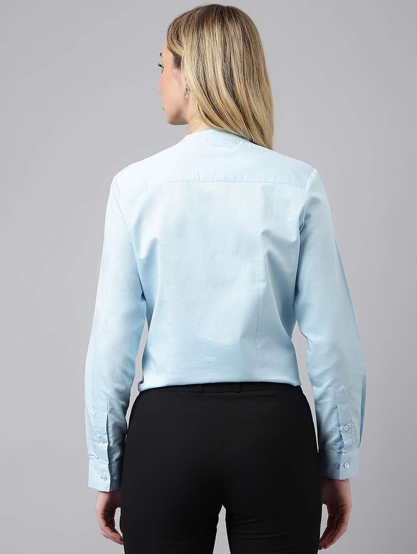 women solid mandarin collared long sleeve shirt - 22038595 -  Standard Image - 4