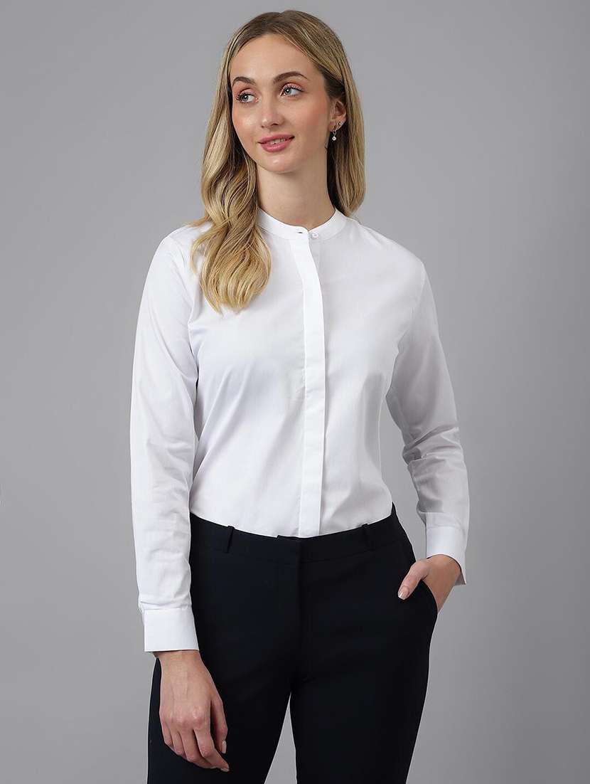 women solid long sleeves regular shirt