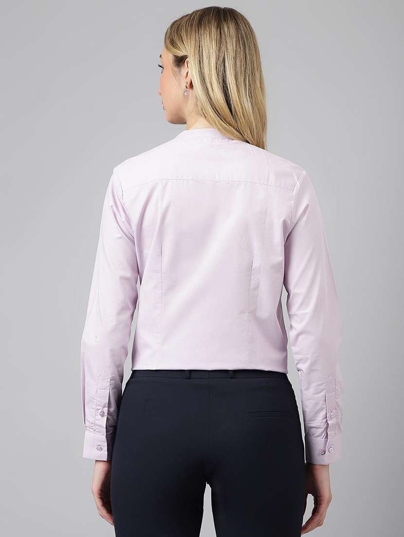 women solid mandarin collared long sleeve shirt - 22038597 -  Standard Image - 4
