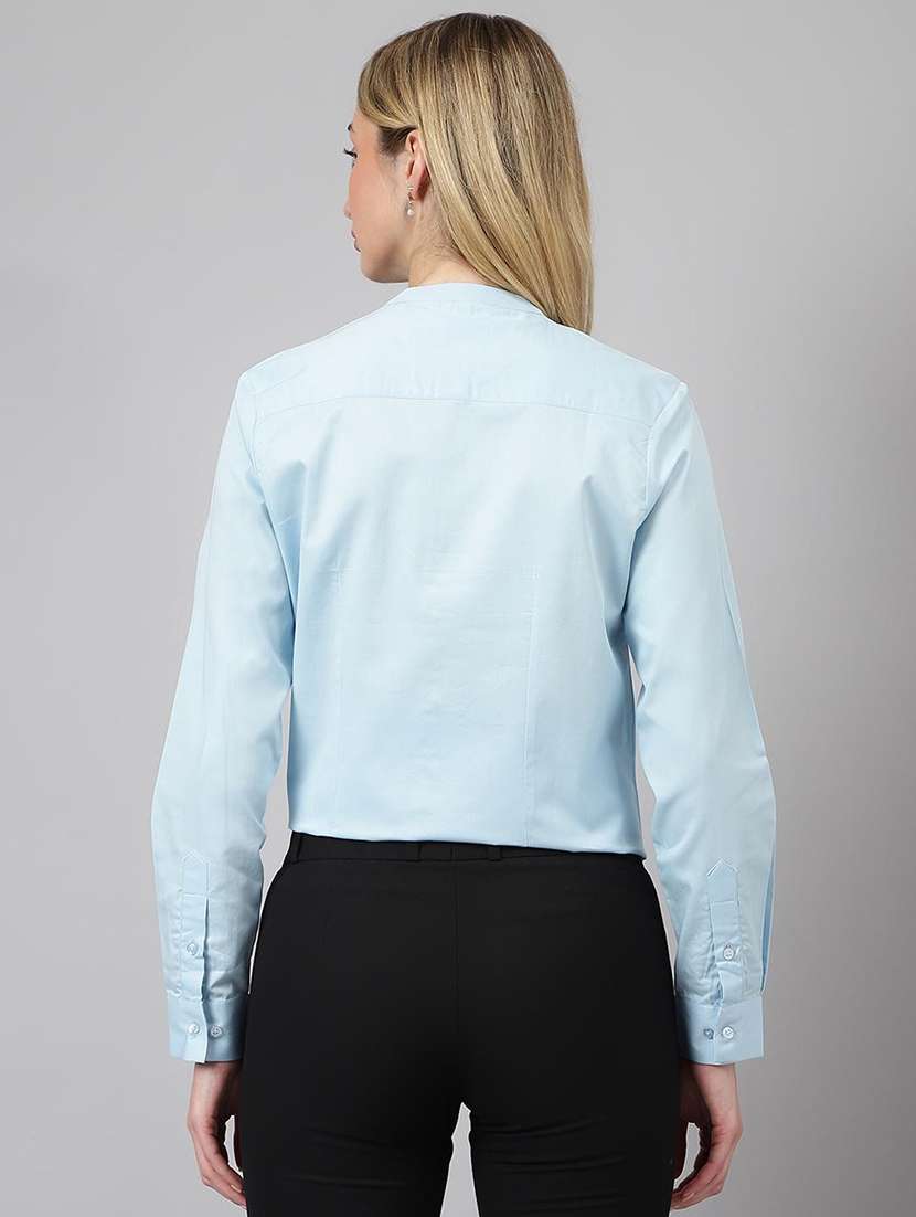 women solid mandarin collared long sleeve shirt - 22038598 -  Standard Image - 4