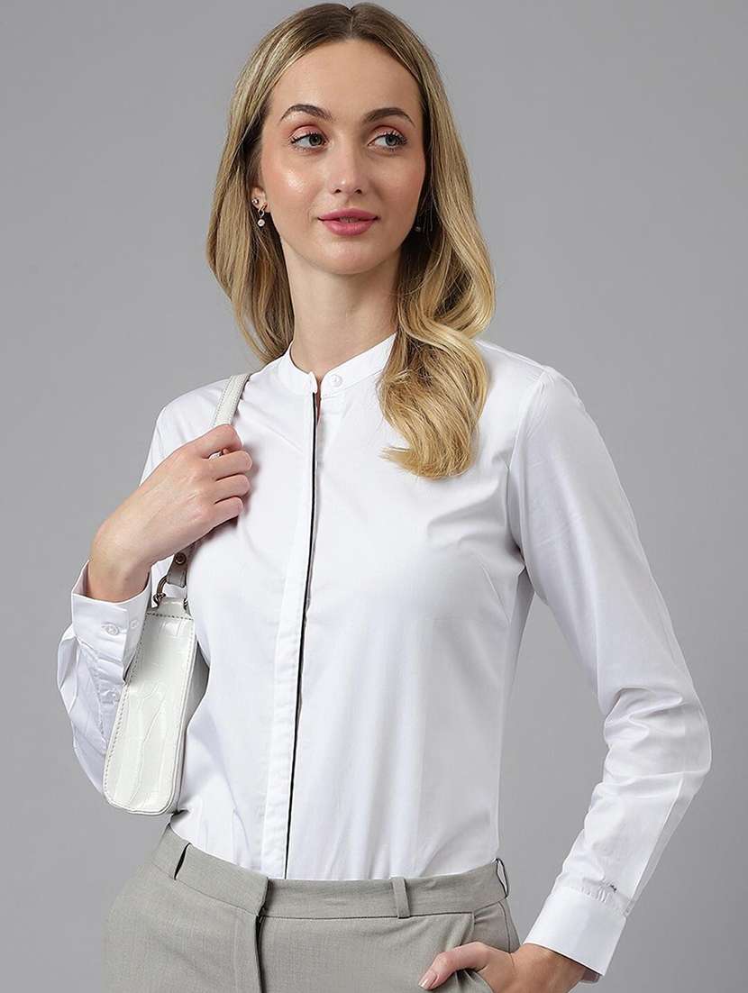 women solid long sleeves regular shirt