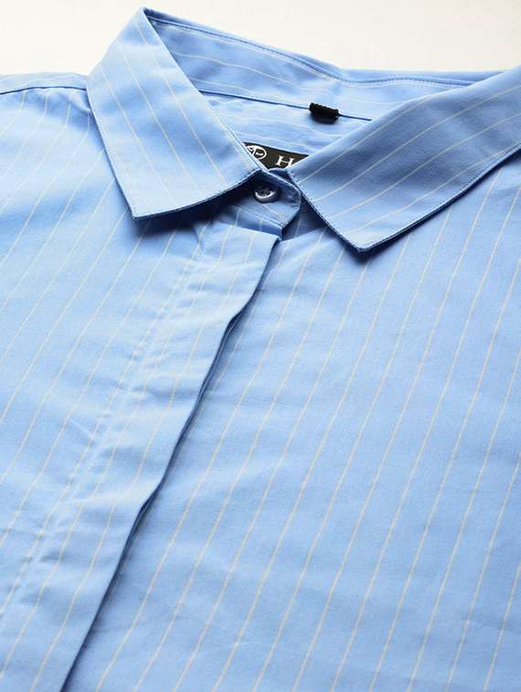 women striped collared long sleeves regular shirt - 22038601 -  Standard Image - 4