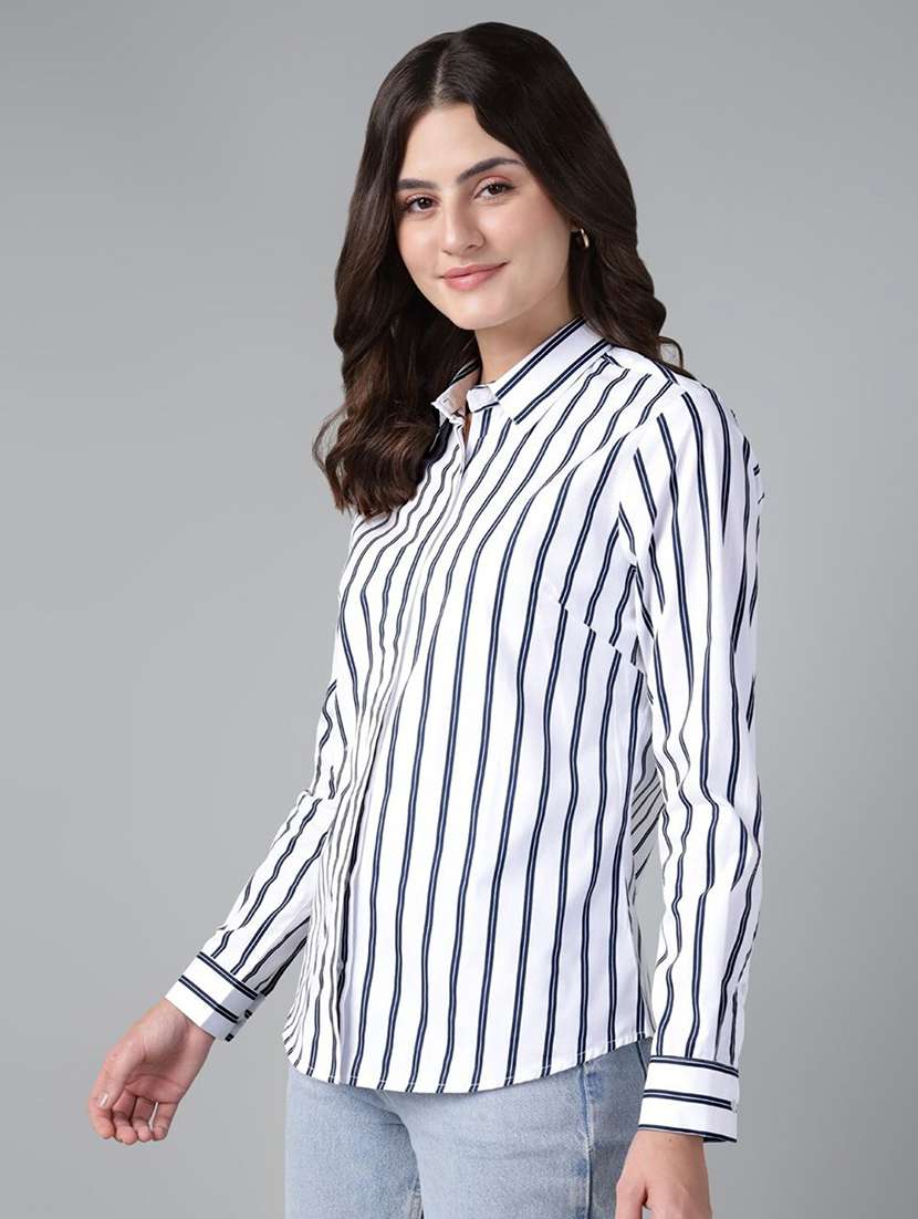 women striped collared long sleeves regular shirt - 22038602 -  Standard Image - 1