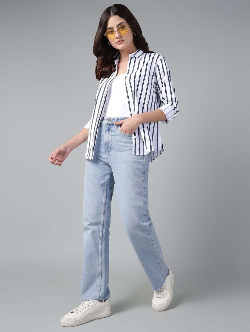 women striped collared long sleeves regular shirt - 22038602 -  Standard Image - 4