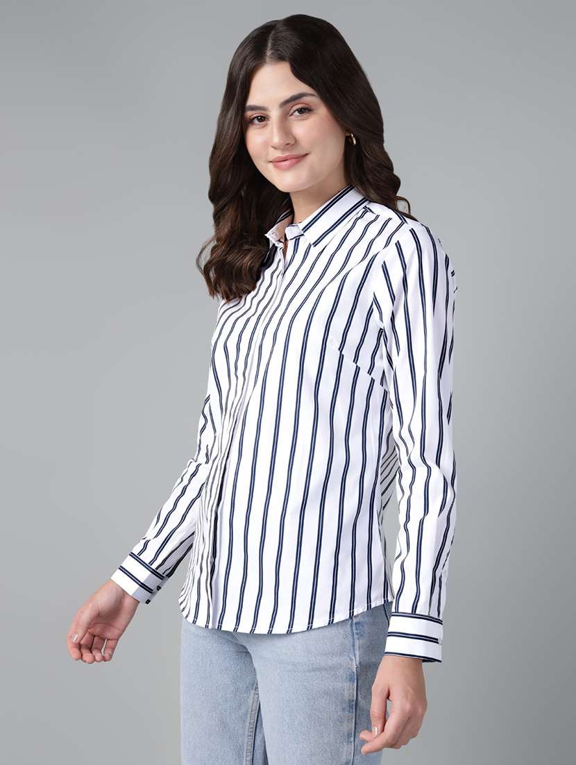 women striped collared long sleeve shirt - 22038603 -  Standard Image - 1